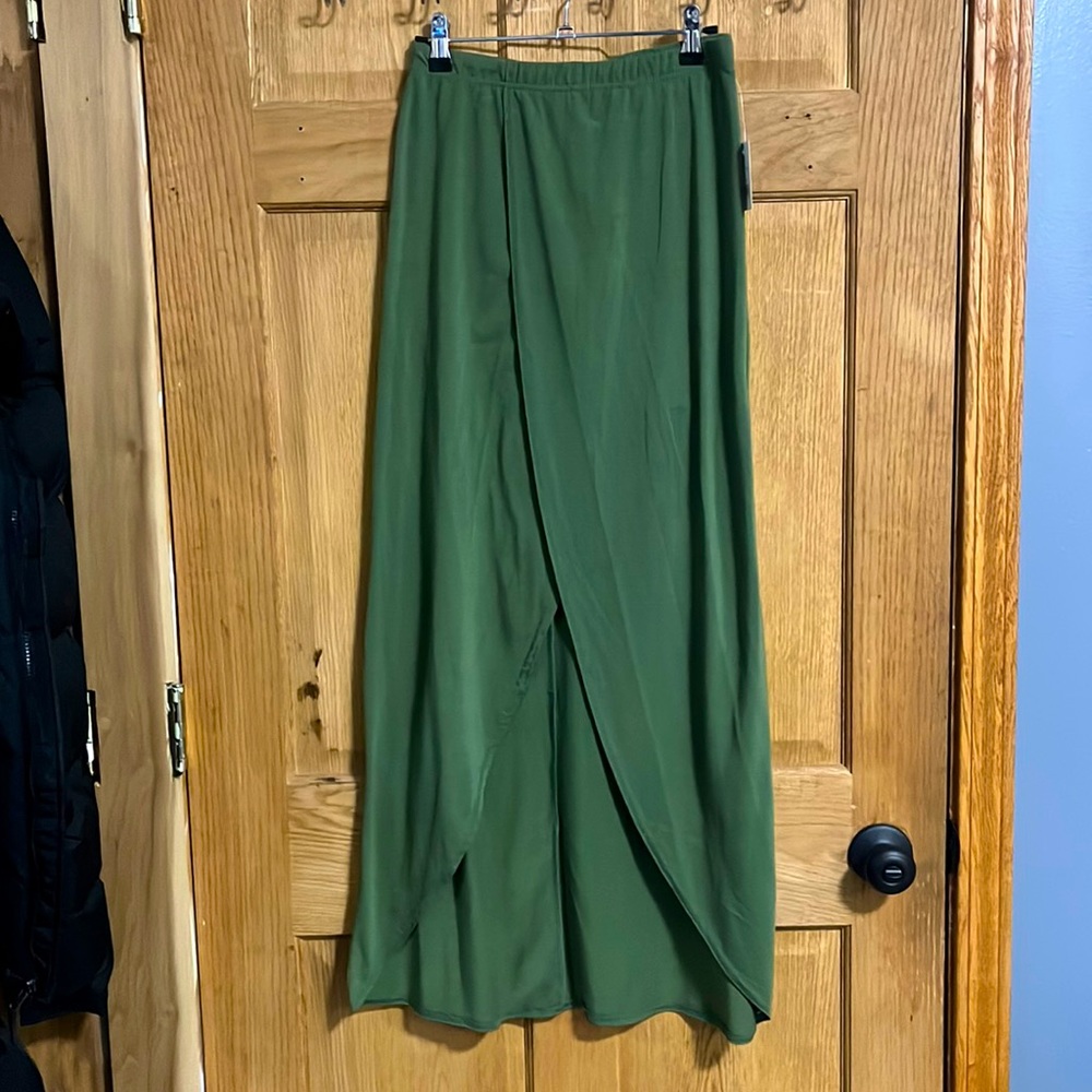 Olive Green V Slit Skirt